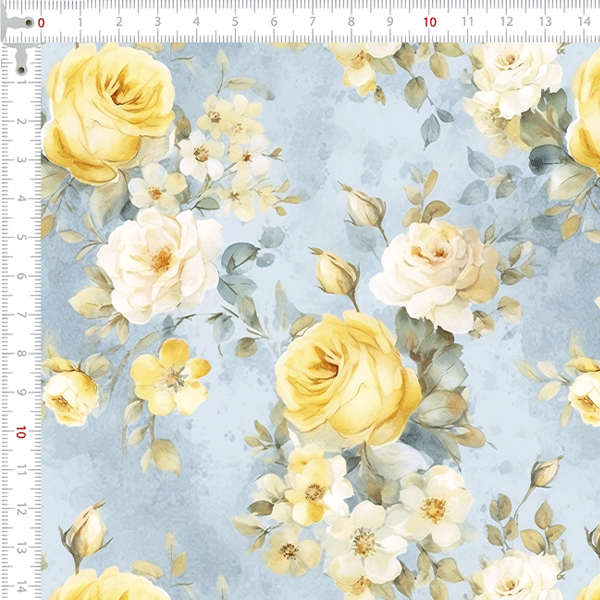 Tecido Tricoline Digital Flores Delicadas Azul 9100e15744