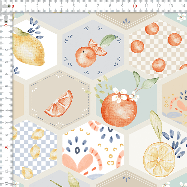 Tecido Tricoline Digital Frutas Geométrico Delicado 9100E16019