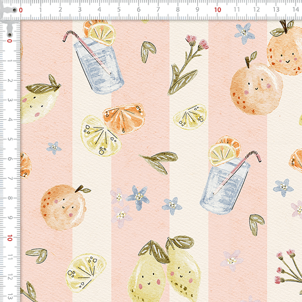 Tecido Tricoline Digital Frutas Verão Listras 9100E16162