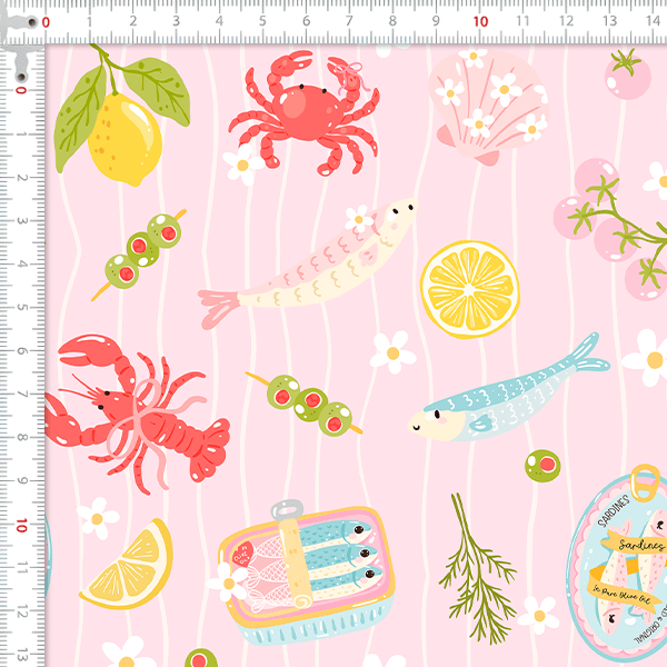 Tecido Tricoline Digital Frutos do Mar Rosa 9100E16160