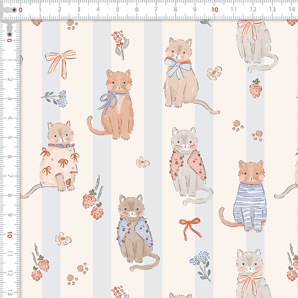 Tecido Tricoline Digital Gatos Listrado Infantil 9100E16014