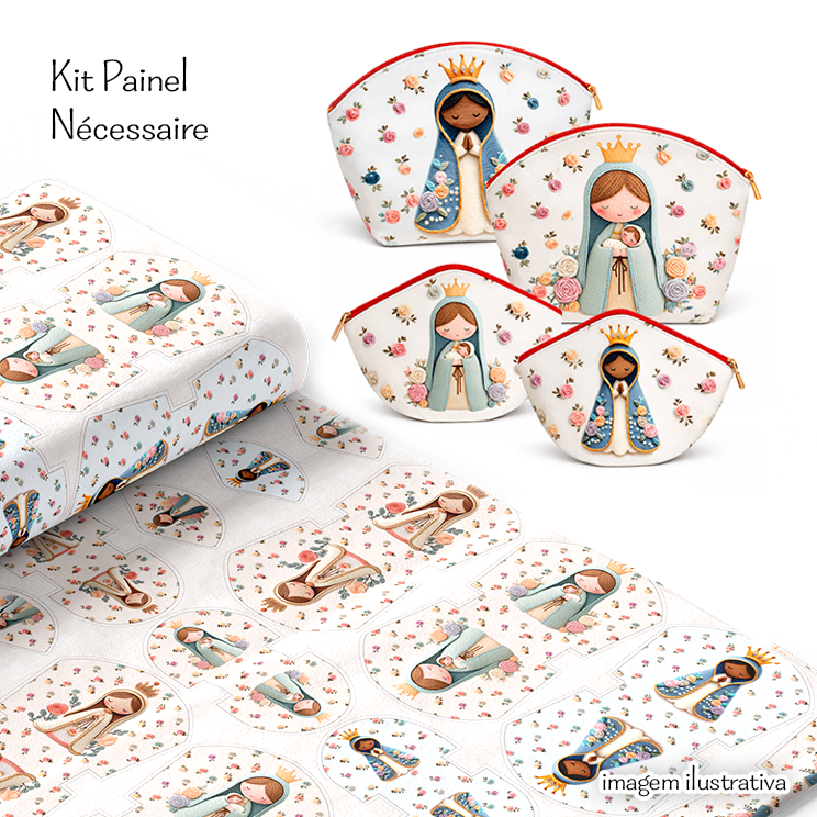 Tecido Tricoline Digital Kit Painel Necessaire 3D Nossa Senhora 9100E16104