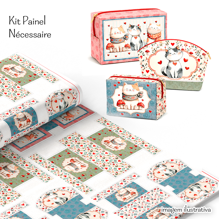 Tecido Tricoline Digital Kit Painel Necessaire Gatinhos 9100E16110