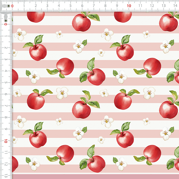 Tecido Tricoline Digital Maçãs Listrado Rosa 9100E16038