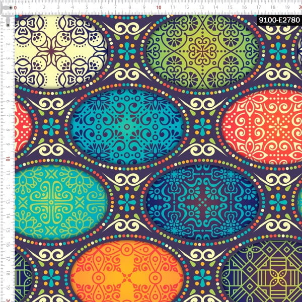 Tecido Tricoline Digital Mandala Arabesco Colorido 9100e2780