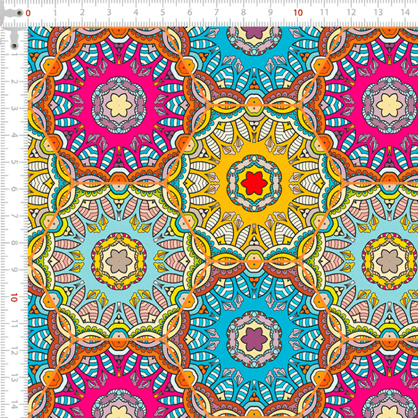 Tecido Tricoline Digital Mandalas Multicolor 9100e7876