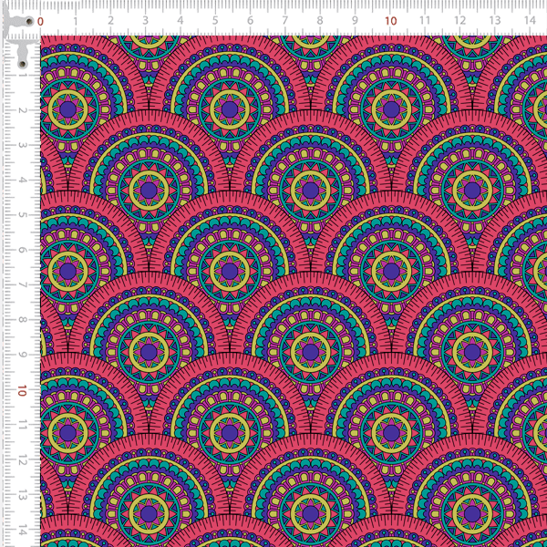 Tecido Tricoline Digital Mandalas Sobrepostas  Multicolorida 9100e7887