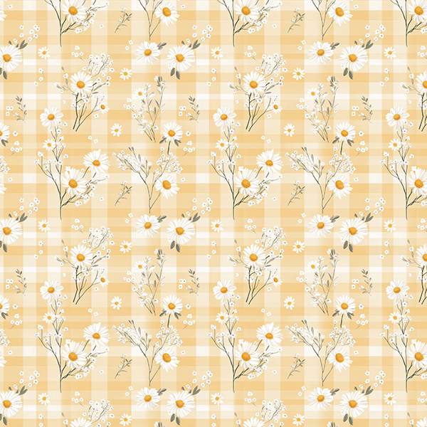 Tecido Tricoline Digital Margaridas Brancas fundo Xadrez 9100E16042