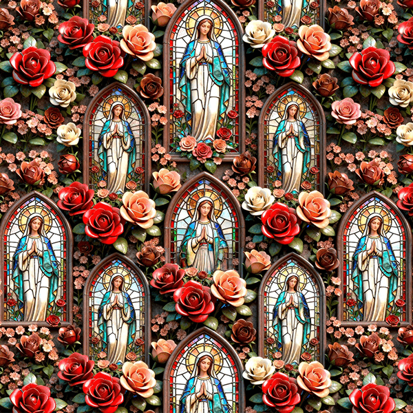Tecido Tricoline Digital Nossa Senhora entre Rosas 9000e212