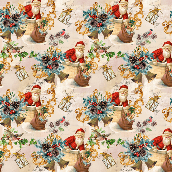 Tecido Tricoline Digital Papai Noel na Chaminé Vintage 9100e7023