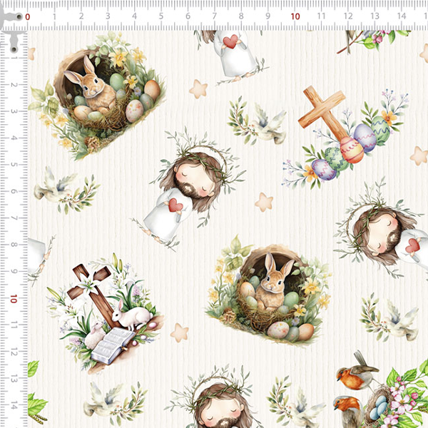 Tecido Tricoline Digital Páscoa Paixão de Cristo 9050v359