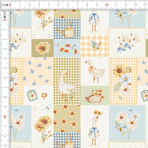 Tecido Tricoline Digital Patinhos Flores Xadrez 9100E16025