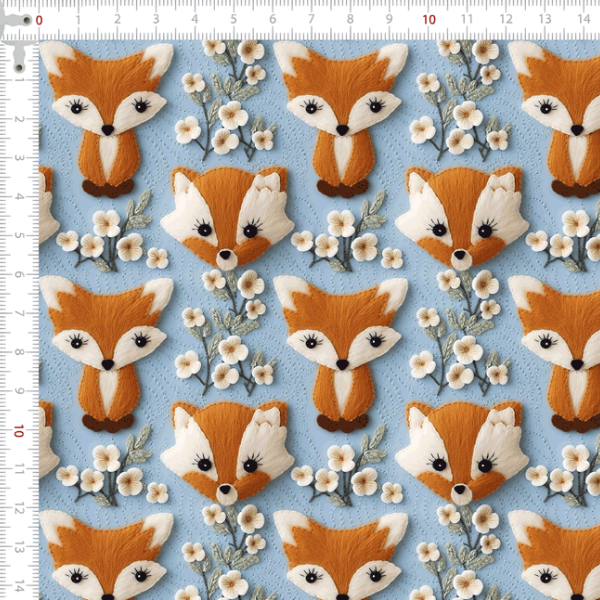 Tecido Tricoline Digital 3D Raposas Floral 9100e11986