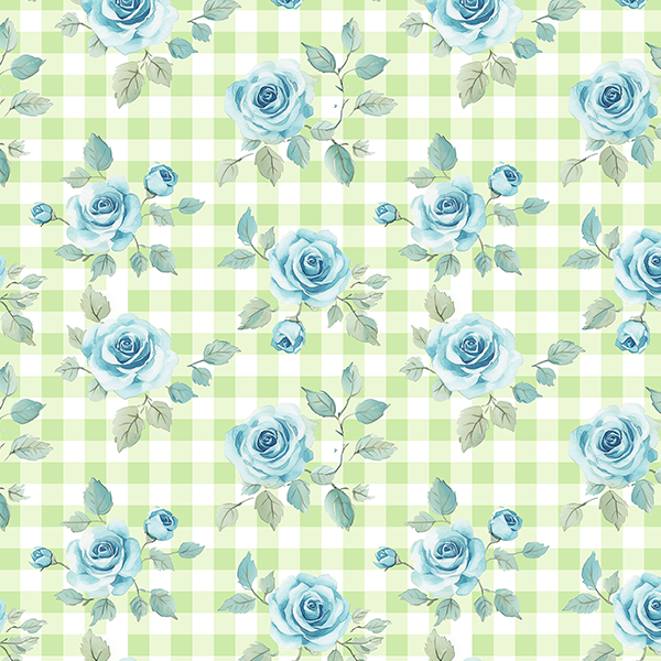 Tecido Tricoline Digital Rosas Azul Xadrez 9100e16460