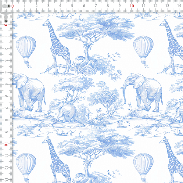 Tecido Tricoline Digital Safari Animais Azul 9100E15909