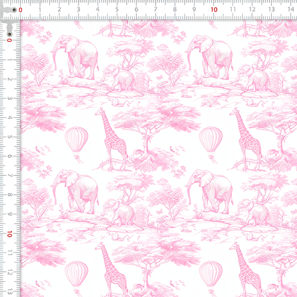 Tecido Tricoline Digital Safari Animais Rosa 9100E15918