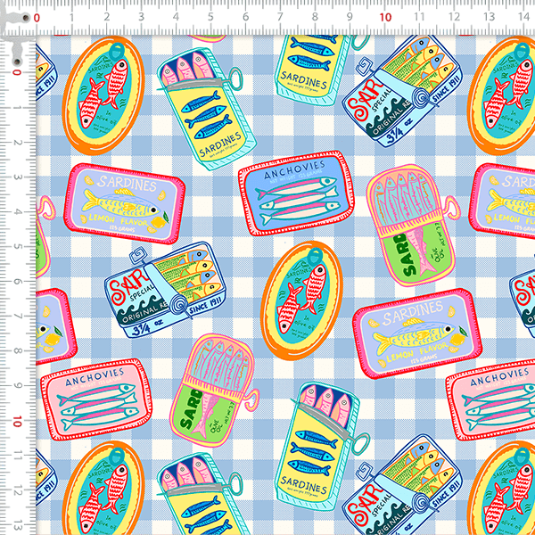 Tecido Tricoline Digital Sardinha Conservas Colorido 9100E16161