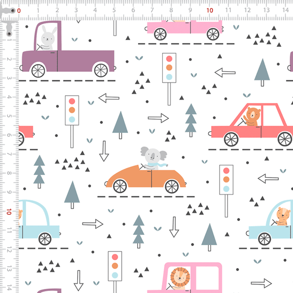Tecido Tricoline Digital  Trânsito dos Animais Fofos 9100e8127