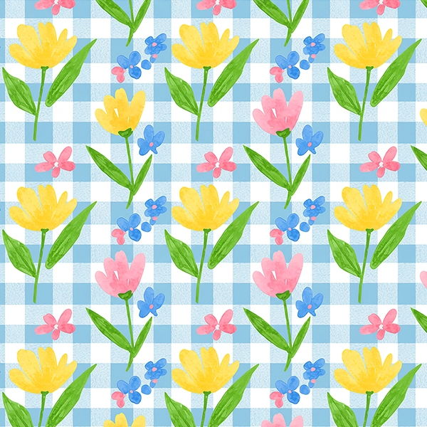 Tecido Tricoline Digital Tulipas Xadrez 9100e16457