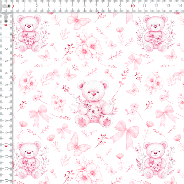 Tecido Tricoline Digital Ursinho Floral Rosa 9100E15921