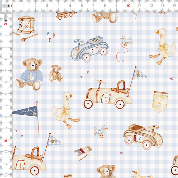 Tecido Tricoline Digital Ursinho Xadrez Brinquedos Infantil 9100E15906