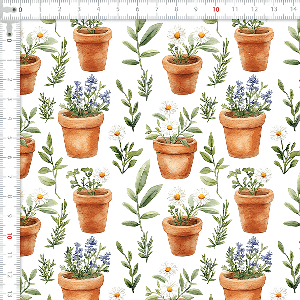 Tecido Tricoline Digital Vasos Ervas Jardim 9100E16167