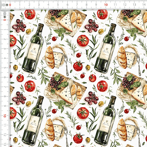 Tecido Tricoline Digital Vinho Queijos Gourmet 9100E16165