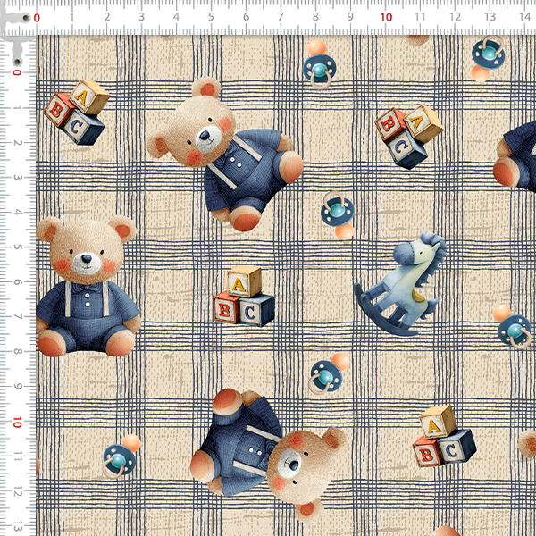 Tecido Tricoline Estampado Digital ABC do Urso Xadrez 9100E16115