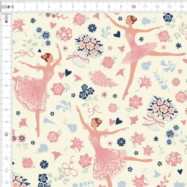Tecido Tricoline Estampado Digital Ballet Bege 9100e5625