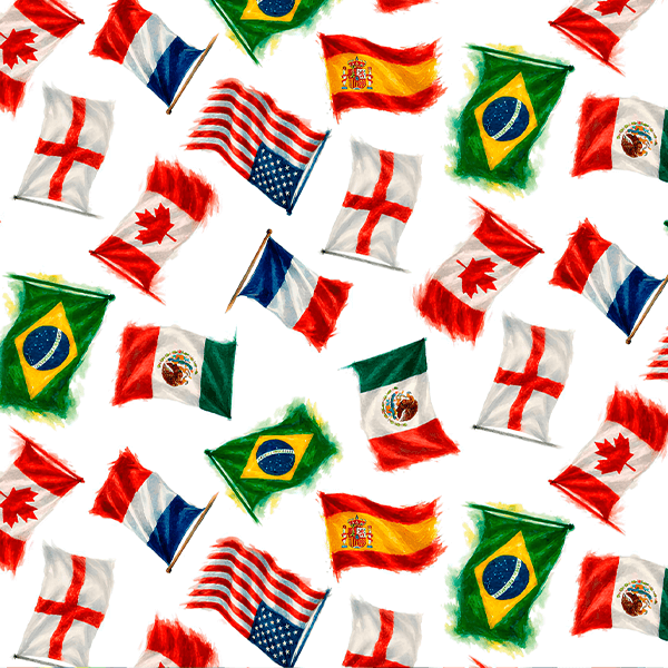 Tecido Tricoline Digital Bandeiras em Aquarela Copa do Mundo A2361