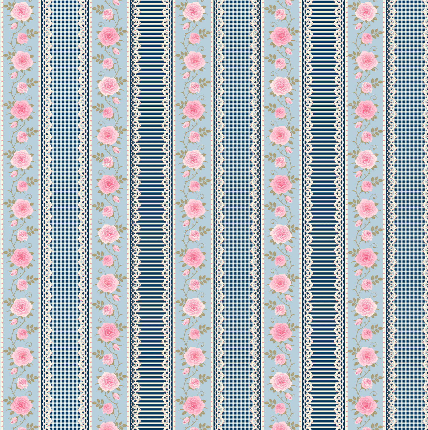 Tecido Tricoline Estampado Digital Barrado Floral Listrado e Xadrez Marinho e Azul Bebê 9100e5687