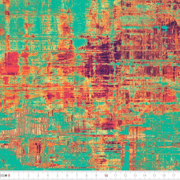 Tecido Tricoline Estampado Digital Batik Verde Laranja Amarelo 9100e2235