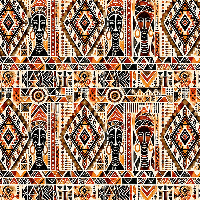 Tecido Tricoline Estampado Digital Geométrico Africano em Tons Terrosos 9016E046