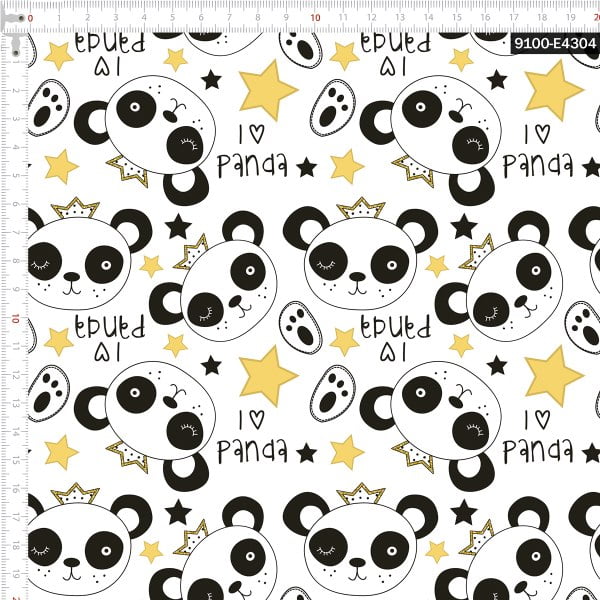 Tecido Tricoline Estampado Digital I Love Panda Rei 9100e4304