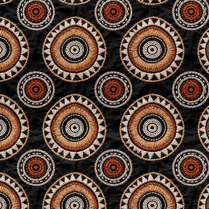 Tecido Tricoline Estampado Digital Mandalas Étnicas Bordadas 9016E044