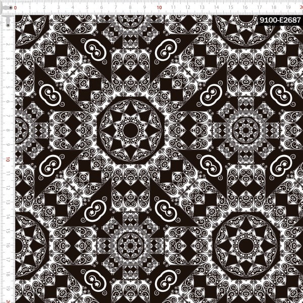 Tecido Tricoline Estampado Digital Mandalas Black & White 9100e2687
