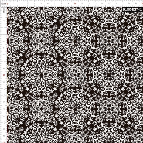 Tecido Tricoline Estampado Digital Mandalas Florais Black & White 9100e2741