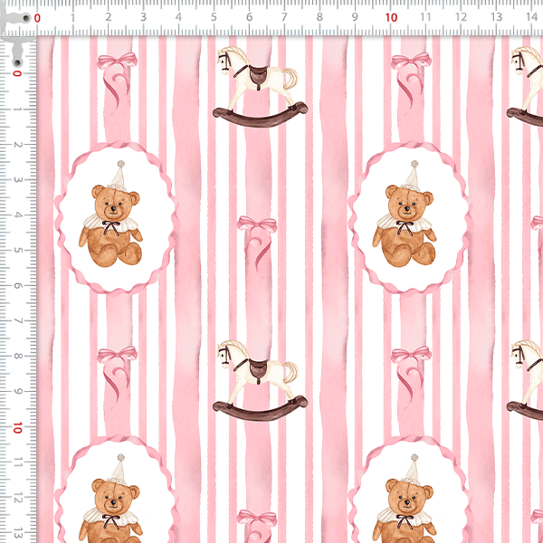 Tecido Tricoline Estampado Digital Papel de Parede Urso Listrado 9100E16074