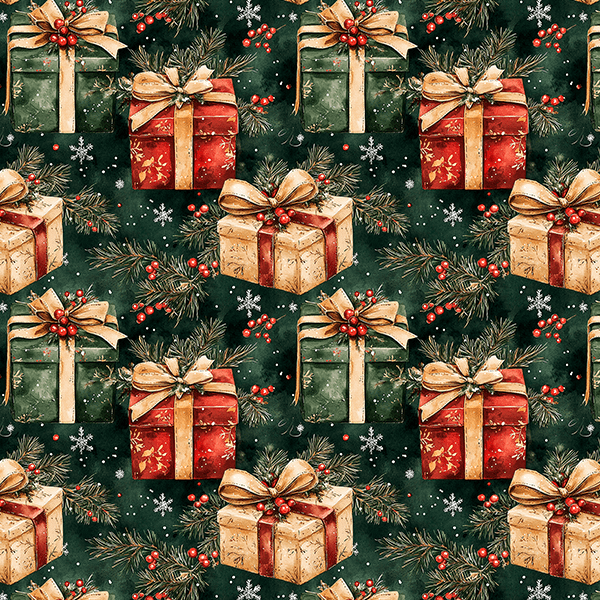 Tecido Tricoline Estampado Digital Presentes de Natal Verde 9101E14971