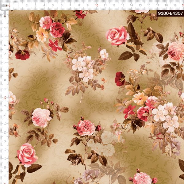 Tecido Tricoline Estampado Digital Rosas com Arabesco 9100e4357