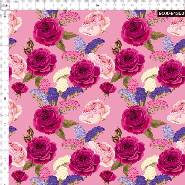 Tecido Tricoline Estampado Digital Rosas com Flores 9100e4352