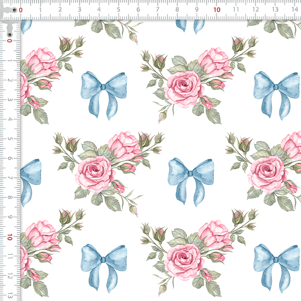 Tecido Tricoline Estampado Digital Rosas e Laços 9100E16079