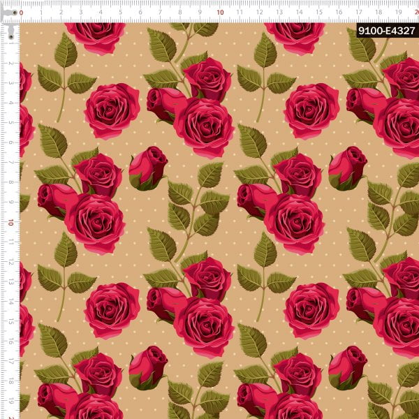 Tecido Tricoline Estampado Digital Rosas Vermelhas 9100e4327