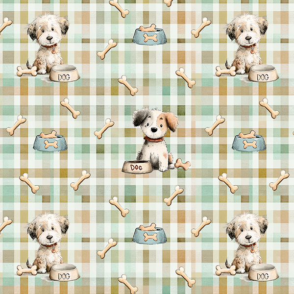 Tecido Tricoline Estampado Digital  Xadrez Almoço Dogs 9100E16114