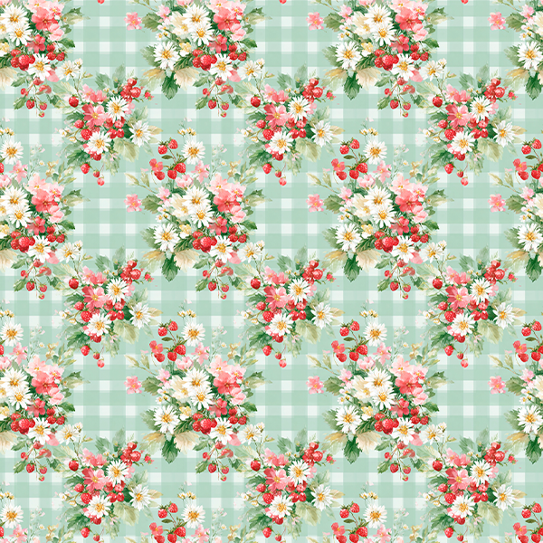 Tecido Tricoline Estampado Digital Xadrez Verde Floral 9100E16102