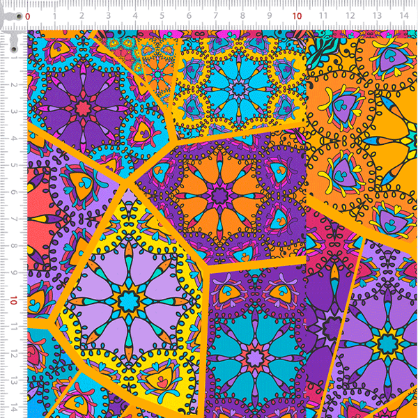 Tecido Tricoline Digital Mandalas Geometrico Colorido 9100e7891