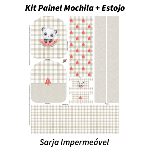 Sarja Impermeável Painel Mochila + Estojo Bebê Panda Melancia Xadrez 9100e9516