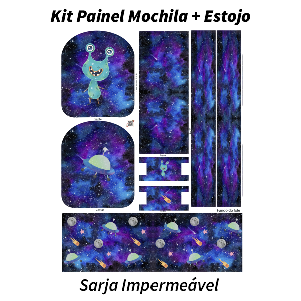 Sarja Impermeavel Painel Mochila + Estojo Monstrinho Galático Azul Espacial 9100e9521