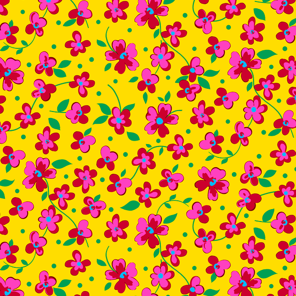 Tecido Chitão Estampado Flores Desenho Fundo Amarelo 3028v01