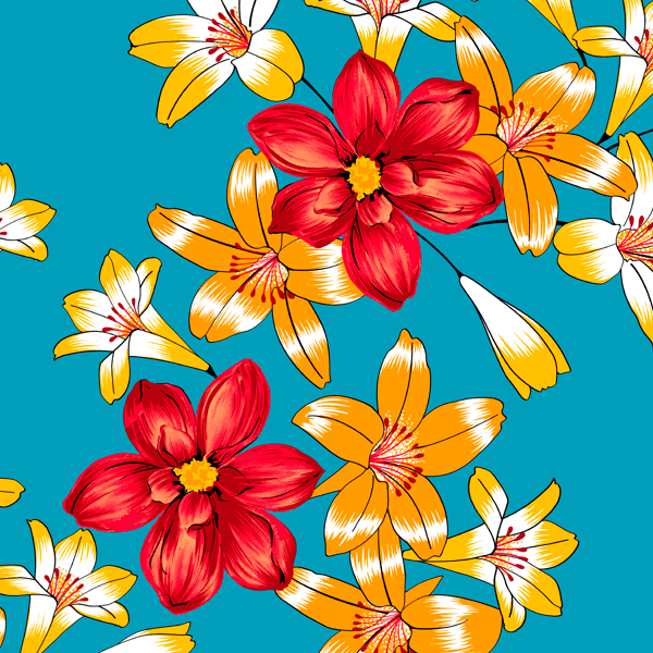 Tecido Chitão Estampado Flores e Botões Fundo Azul  3022v02